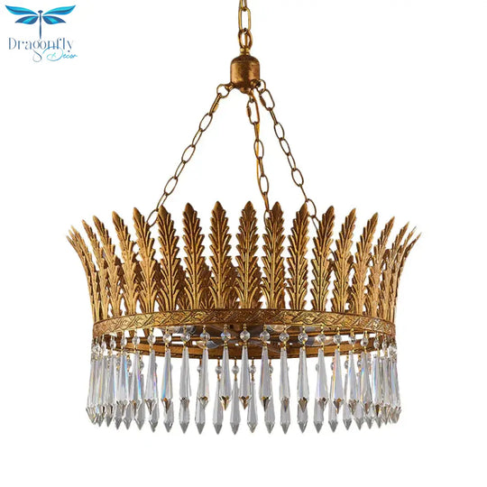 Brass Round Chandelier Lamp Traditional Metal And Crystal 4/6 Lights Living Room Hanging Light