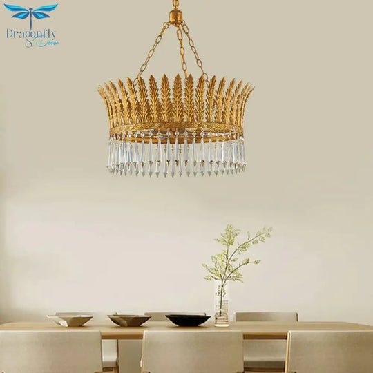 Brass Round Chandelier Lamp Traditional Metal And Crystal 4/6 Lights Living Room Hanging Light