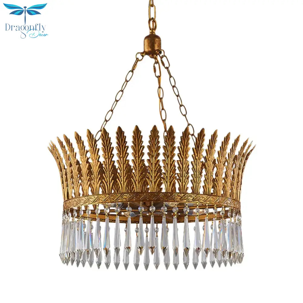 Brass Round Chandelier Lamp Traditional Metal And Crystal 4/6 Lights Living Room Hanging Light