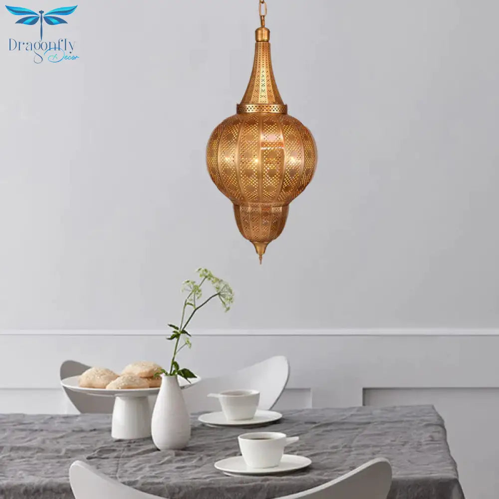 Brass Sphere Pendant Chandelier Arabian Metal 7 Lights Restaurant Hanging Ceiling Light