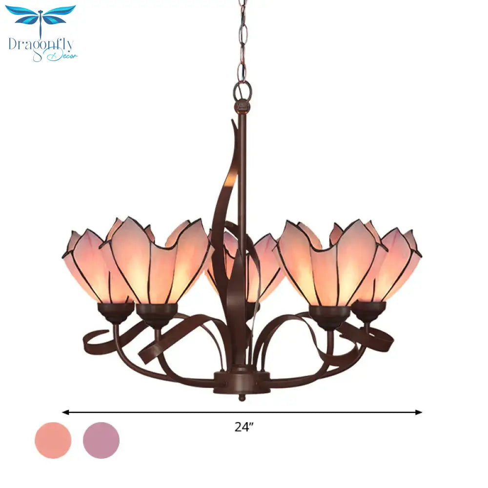 Bronze 3/5 Lights Chandelier Lighting Fixture Baroque Pink/Purple Floral Pendant Shopify Lamp For
