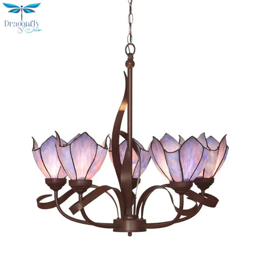 Bronze 3/5 Lights Chandelier Lighting Fixture Baroque Pink/Purple Floral Pendant Shopify Lamp For
