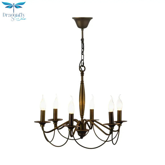 Bronze 6 Lights Pendant Chandelier Classic Metal Scrolled Arm Hanging Light For Living Room