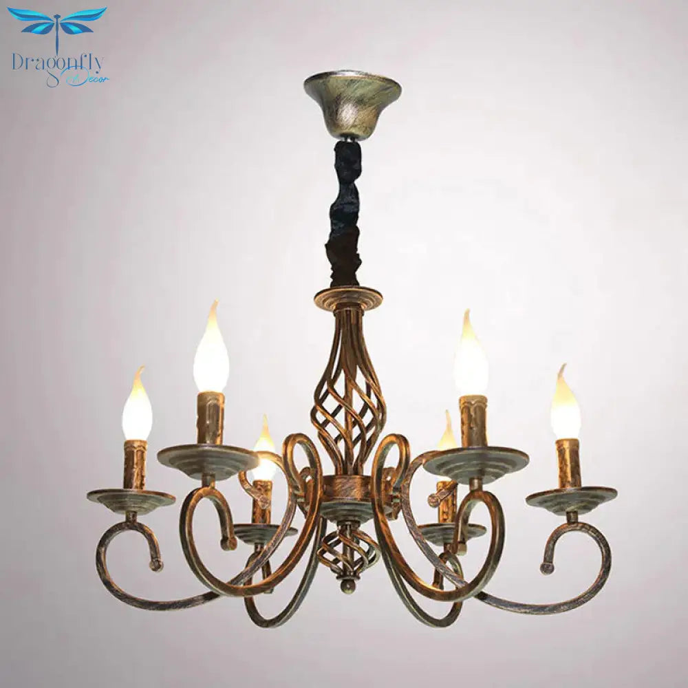 Bronze 6 Lights Pendant Lamp Classic Metal Candelabra Hanging Chandelier For Dining Room