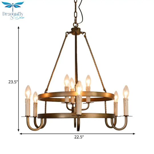 Bronze 9 Lights Ceiling Chandelier Rustic Metal Candle Hanging Pendant Lighting For Dining Room