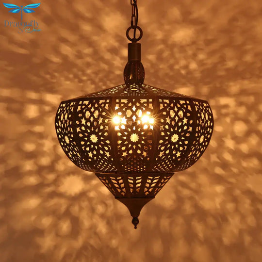 Bronze Cutout Suspension Lamp Vintage Metal 4 Heads Restaurant Chandelier Pendant Light