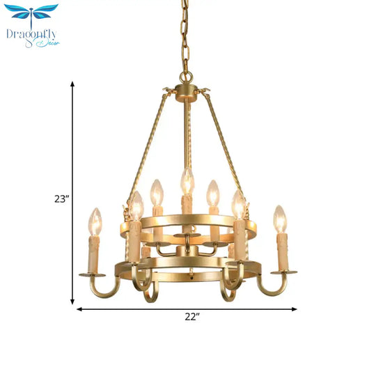 Bronze/Gold Candle Style Hanging Lamp Vintage Metal 9 Lights Living Room Chandelier Lighting