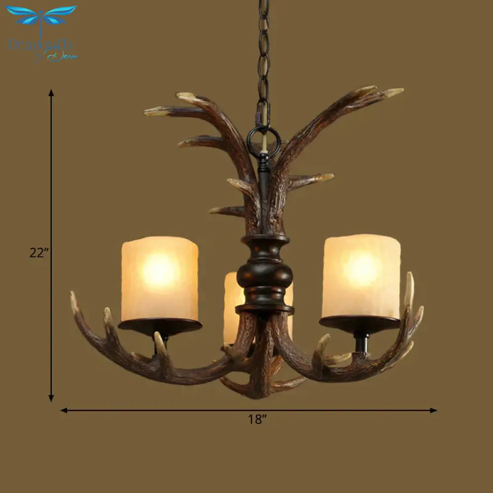 Brown 3/5 Bulbs Ceiling Chandelier Rustic White Frosted Glass Cylindrical Hanging Pendant Light