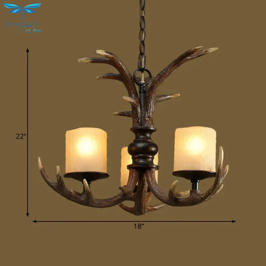Brown 3/5 Bulbs Ceiling Chandelier Rustic White Frosted Glass Cylindrical Hanging Pendant Light