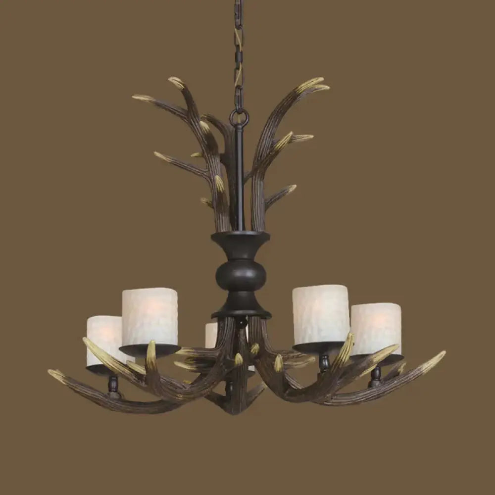 Brown 3/5 Bulbs Ceiling Chandelier Rustic White Frosted Glass Cylindrical Hanging Pendant Light