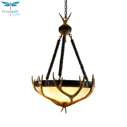 Brown 3 Heads Chandelier Lighting Rustic Glass Hemisphere Suspension Lamp For Living Room