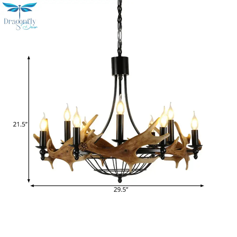 Brown 9 Lights Chandelier Lighting Rustic Metal Wine Barrel Pendant Lamp For Living Room