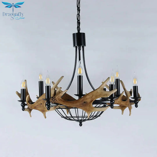 Brown 9 Lights Chandelier Lighting Rustic Metal Wine Barrel Pendant Lamp For Living Room