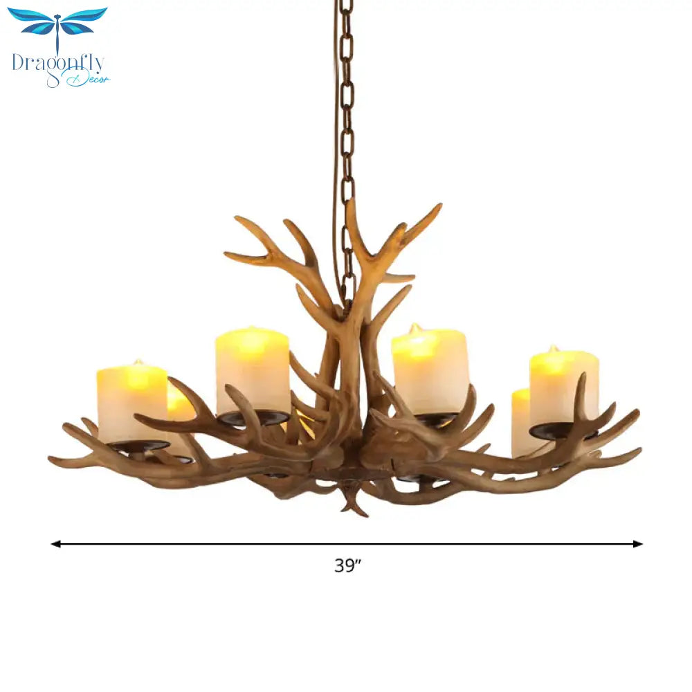 Brown Bell/Cylinder Chandelier Lighting Traditionalism Resin 6/8 Heads Living Room Suspension