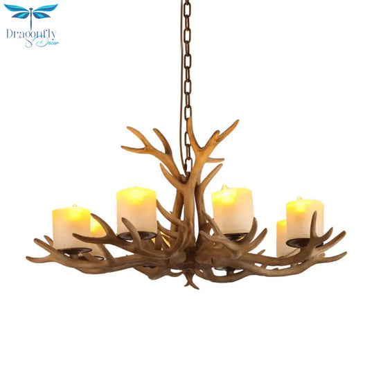 Brown Bell/Cylinder Chandelier Lighting Traditionalism Resin 6/8 Heads Living Room Suspension