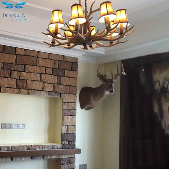 Brown Bell/Cylinder Chandelier Lighting Traditionalism Resin 6/8 Heads Living Room Suspension