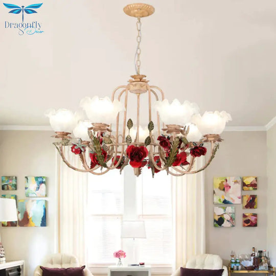 Brown Bloom Chandelier Light Fixture Countryside Metal 3/5/7 Lights Dining Room Hanging Pendant