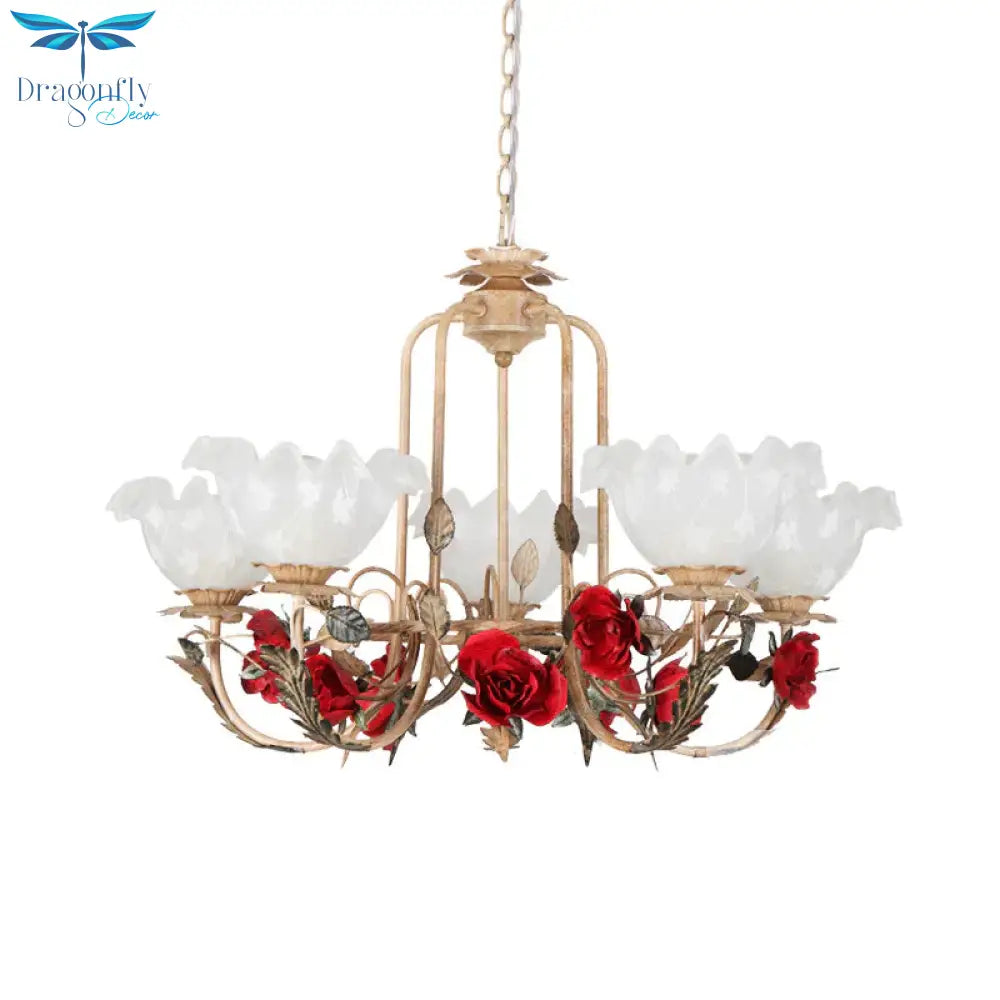 Brown Bloom Chandelier Light Fixture Countryside Metal 3/5/7 Lights Dining Room Hanging Pendant
