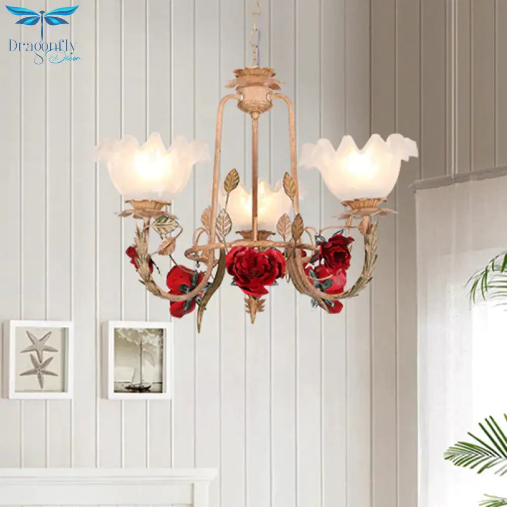 Brown Bloom Chandelier Light Fixture Countryside Metal 3/5/7 Lights Dining Room Hanging Pendant