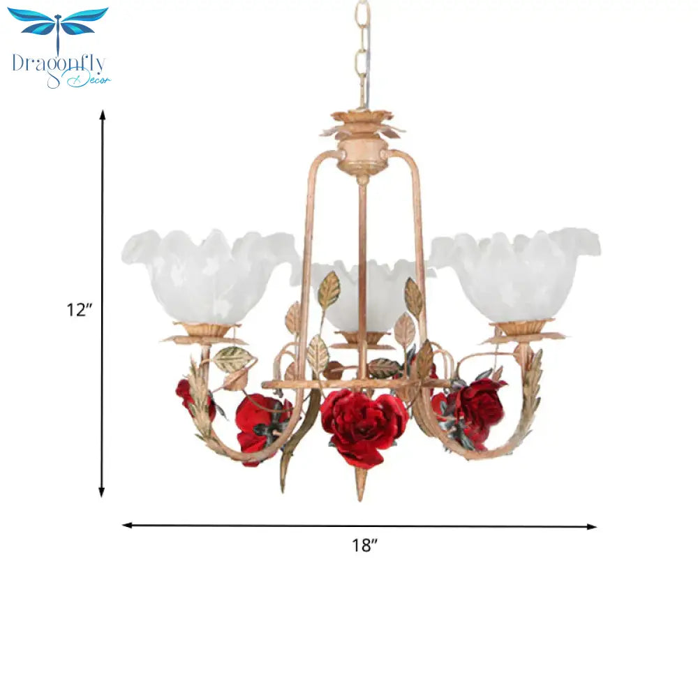 Brown Bloom Chandelier Light Fixture Countryside Metal 3/5/7 Lights Dining Room Hanging Pendant