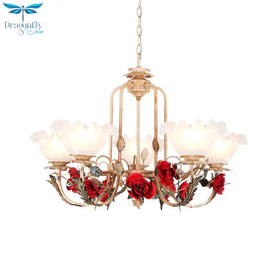 Brown Bloom Chandelier Light Fixture Countryside Metal 3/5/7 Lights Dining Room Hanging Pendant
