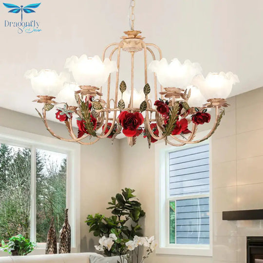 Brown Bloom Chandelier Light Fixture Countryside Metal 3/5/7 Lights Dining Room Hanging Pendant