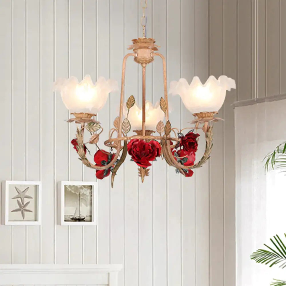 Brown Bloom Chandelier Light Fixture Countryside Metal 3/5/7 Lights Dining Room Hanging Pendant 3 /
