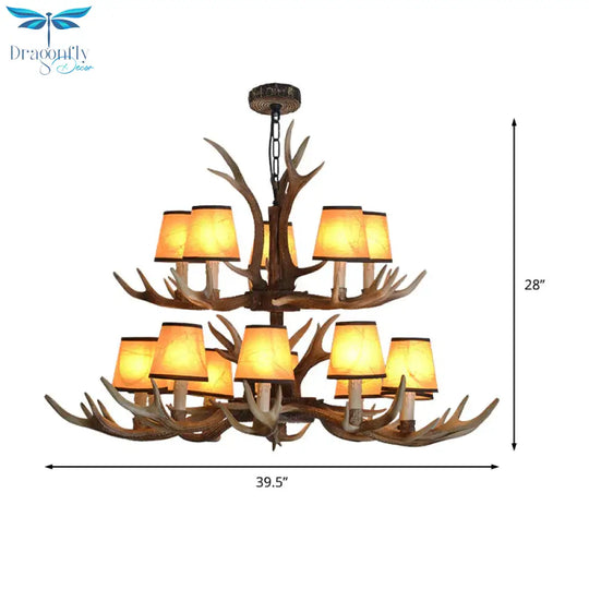 Brown Conical Shade Pendant Chandelier Rural Resin 4/6/8 Heads Dining Room Hanging Ceiling Light