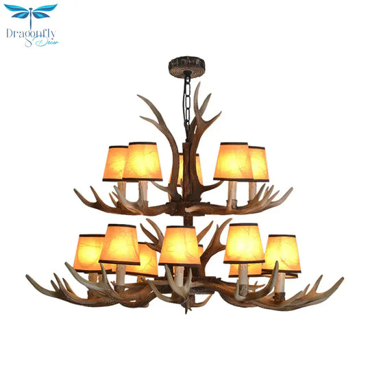 Brown Conical Shade Pendant Chandelier Rural Resin 4/6/8 Heads Dining Room Hanging Ceiling Light