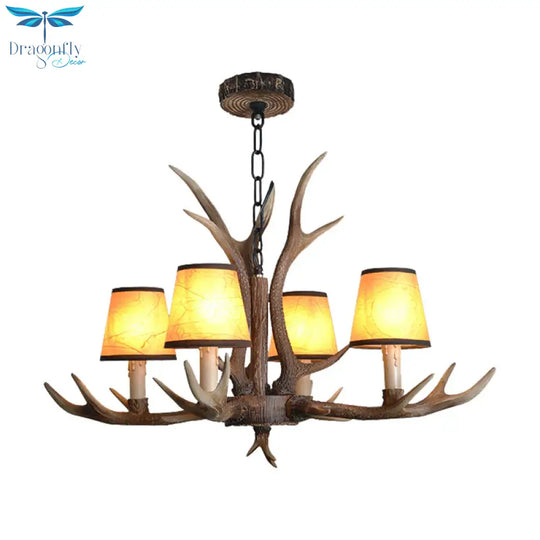 Brown Conical Shade Pendant Chandelier Rural Resin 4/6/8 Heads Dining Room Hanging Ceiling Light