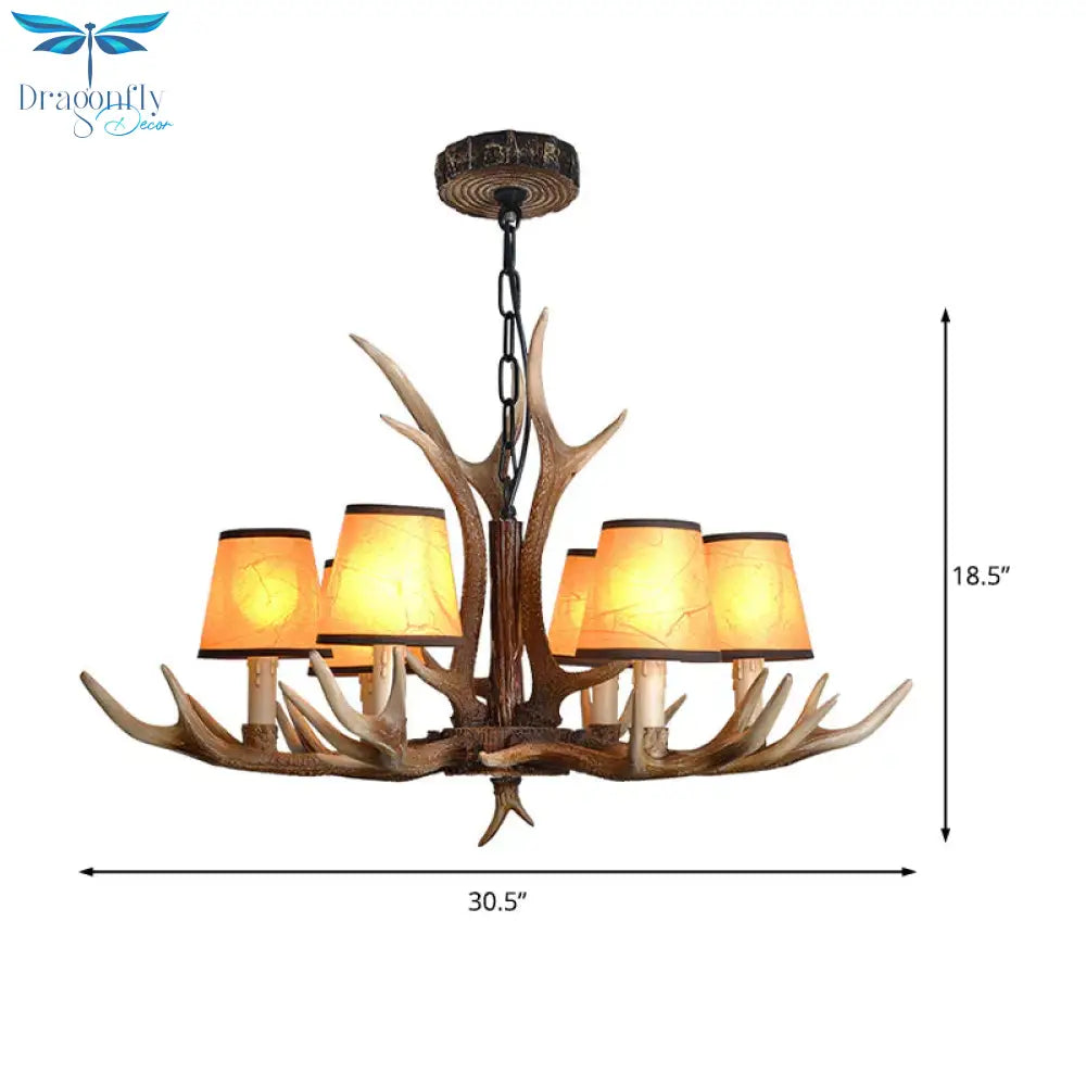 Brown Conical Shade Pendant Chandelier Rural Resin 4/6/8 Heads Dining Room Hanging Ceiling Light