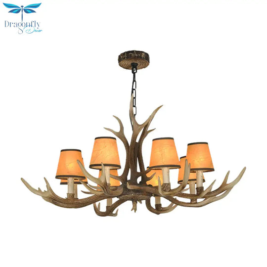 Brown Conical Shade Pendant Chandelier Rural Resin 4/6/8 Heads Dining Room Hanging Ceiling Light
