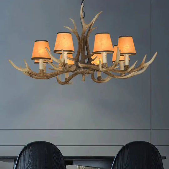 Brown Conical Shade Pendant Chandelier Rural Resin 4/6/8 Heads Dining Room Hanging Ceiling Light 8 /