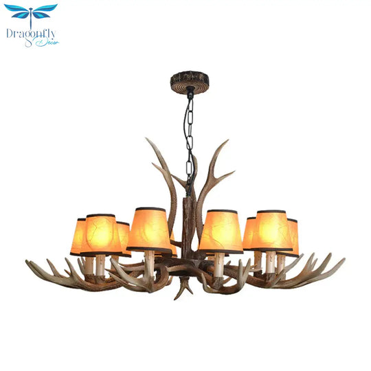 Brown Conical Shade Pendant Chandelier Rural Resin 4/6/8 Heads Dining Room Hanging Ceiling Light