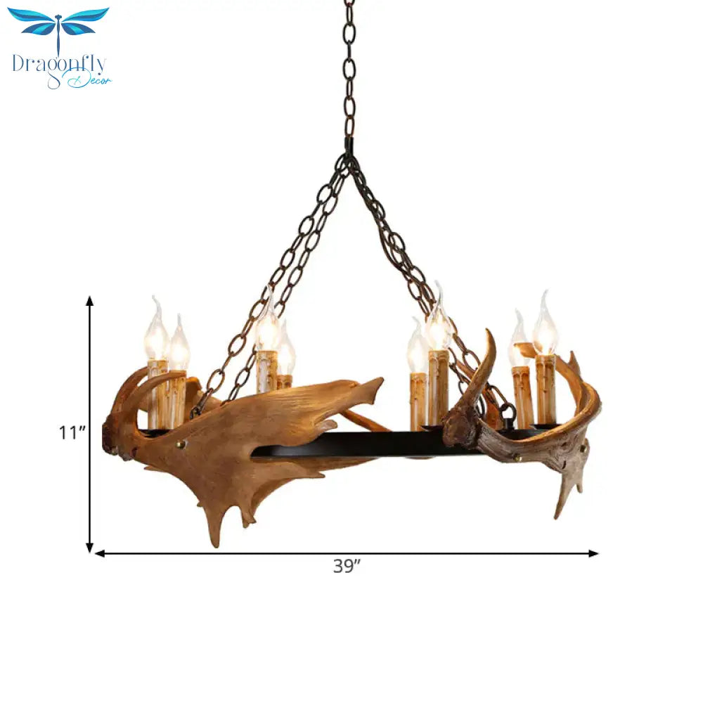 Brown Faux Antler Pendant Chandelier Rustic Resin 6/8 Heads Bedroom Hanging Ceiling Light