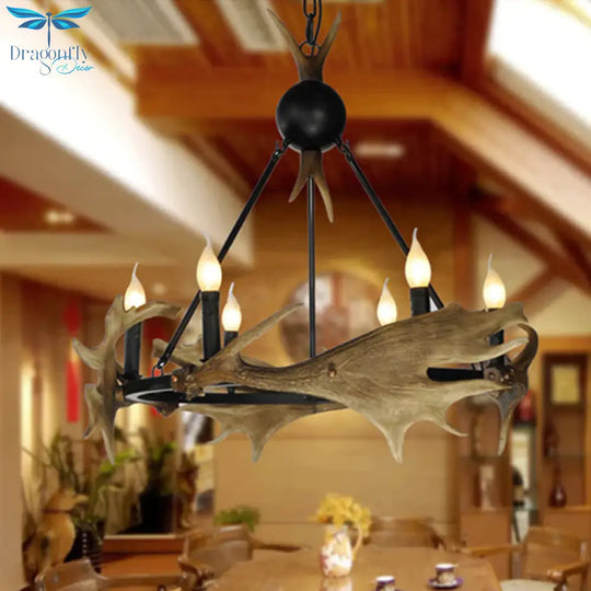 Brown Faux Antler Pendant Chandelier Rustic Resin 6/8 Heads Bedroom Hanging Ceiling Light
