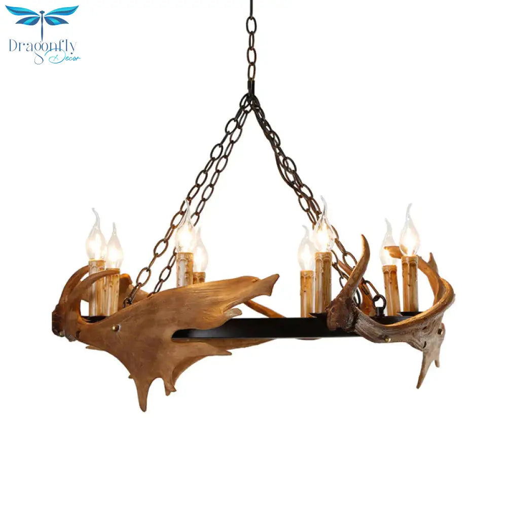 Brown Faux Antler Pendant Chandelier Rustic Resin 6/8 Heads Bedroom Hanging Ceiling Light