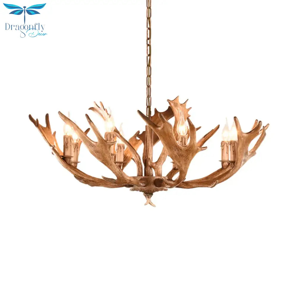 Brown Sputnik Chandelier Lighting Farmhouse Resin 5/8 Heads Living Room Ceiling Suspension Lamp