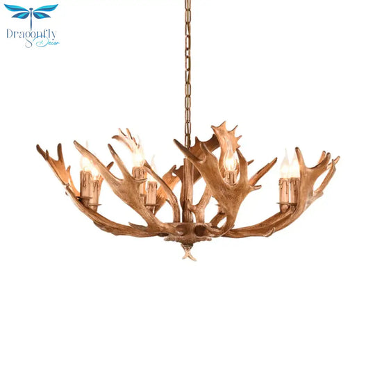 Brown Sputnik Chandelier Lighting Farmhouse Resin 5/8 Heads Living Room Ceiling Suspension Lamp