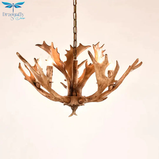 Brown Sputnik Chandelier Lighting Farmhouse Resin 5/8 Heads Living Room Ceiling Suspension Lamp