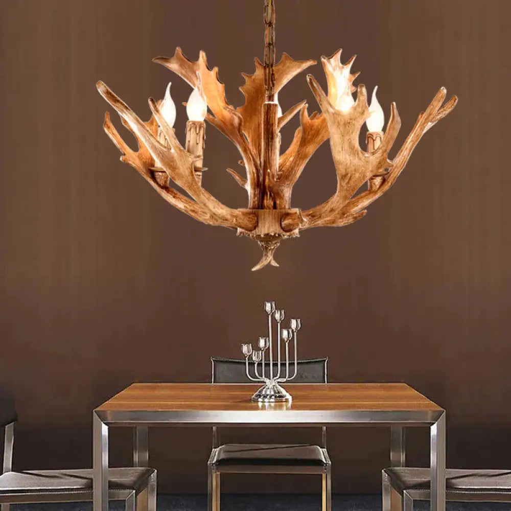 Brown Sputnik Chandelier Lighting Farmhouse Resin 5/8 Heads Living Room Ceiling Suspension Lamp 5 /