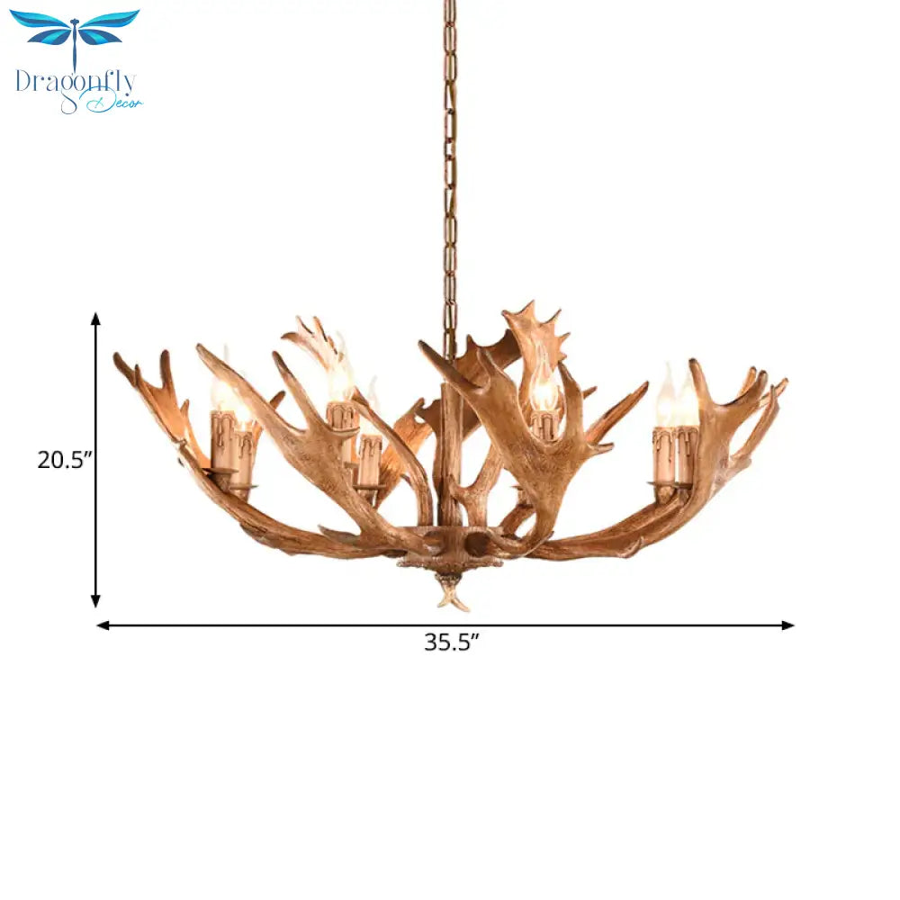 Brown Sputnik Chandelier Lighting Farmhouse Resin 5/8 Heads Living Room Ceiling Suspension Lamp