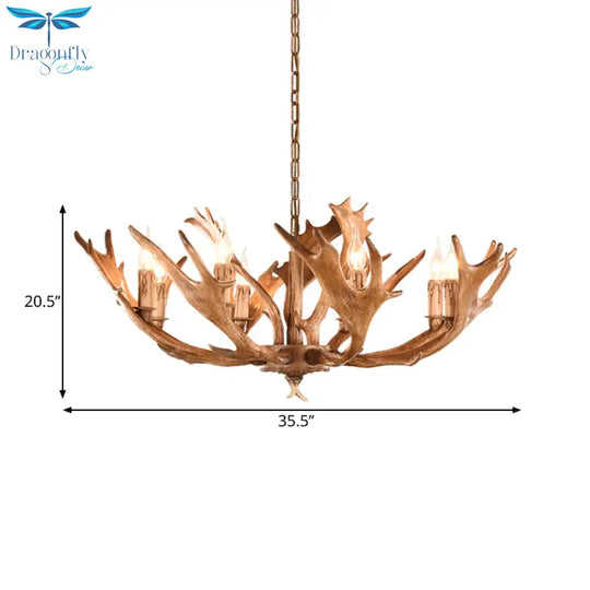 Brown Sputnik Chandelier Lighting Farmhouse Resin 5/8 Heads Living Room Ceiling Suspension Lamp