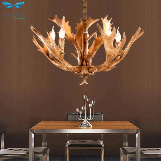 Brown Sputnik Chandelier Lighting Farmhouse Resin 5/8 Heads Living Room Ceiling Suspension Lamp