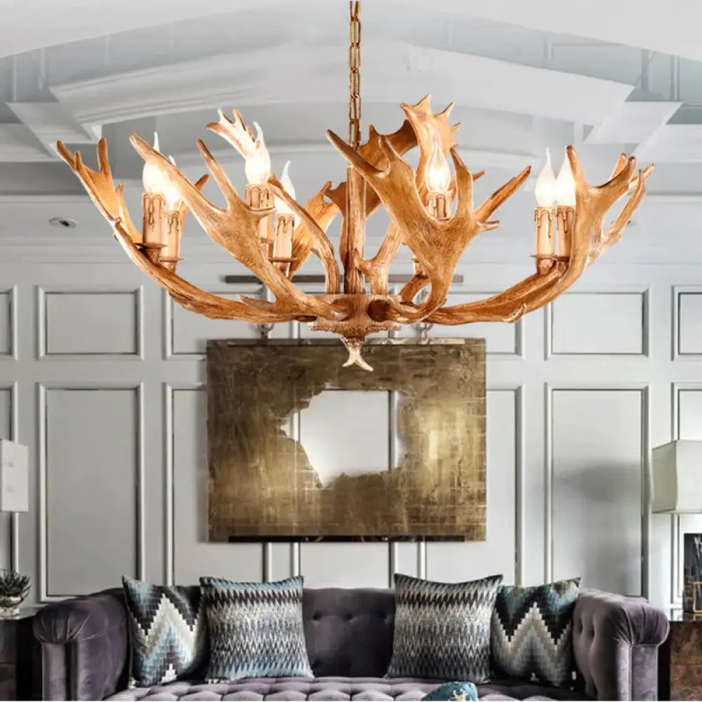 Brown Sputnik Chandelier Lighting Farmhouse Resin 5/8 Heads Living Room Ceiling Suspension Lamp 8 /