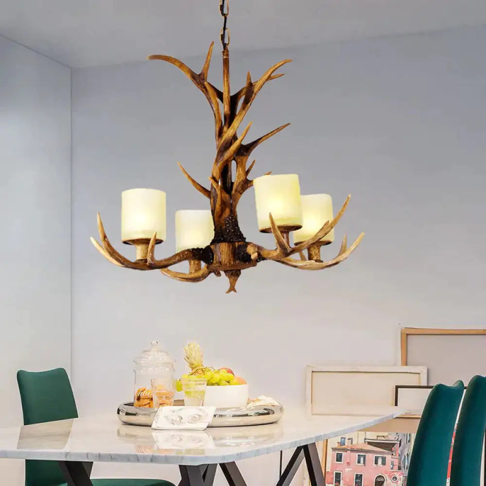 Brown Sputnik Chandelier Pendant Lighting Countryside Resin 4/6/8 Lights Living Room Ceiling
