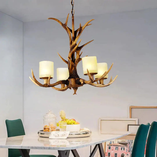 Brown Sputnik Chandelier Pendant Lighting Countryside Resin 4/6/8 Lights Living Room Ceiling