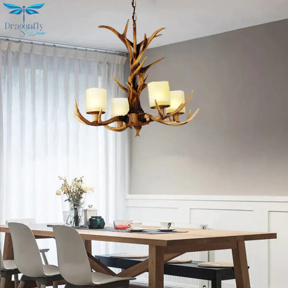 Brown Sputnik Chandelier Pendant Lighting Countryside Resin 4/6/8 Lights Living Room Ceiling