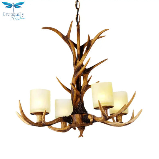 Brown Sputnik Chandelier Pendant Lighting Countryside Resin 4/6/8 Lights Living Room Ceiling