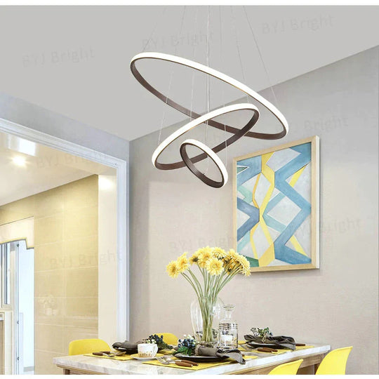 Brown/White Modern Led Pendant Lights For Living Room Bedroom Dining Indoor Home 1/2/3/4 Circle